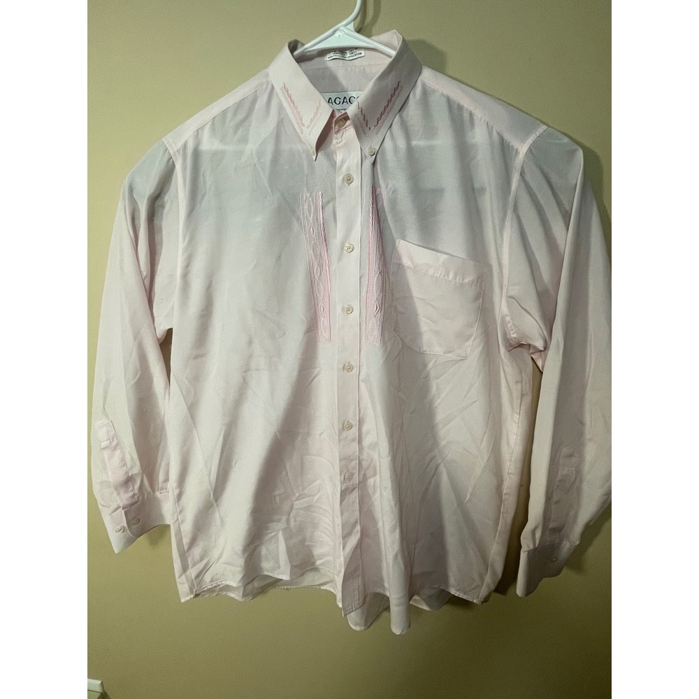 Dagacci Button Down Shirt Mens XL Pink Long Sleeve Embroidered Guayabera Style